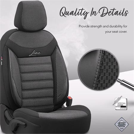 Premium Cotton Leather Car Seat Covers Line Series - Black Grey