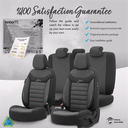 Premium Cotton Leather Car Seat Covers LINE SERIES   Black Grey For Lancia THEMA 2011 Onwards