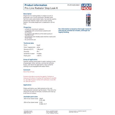 LIQUI MOLY Pro Line Radiator Stop Leak K   250 ml