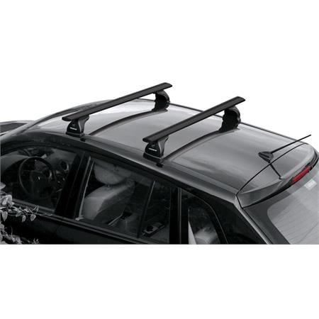 Complete set of silver aluminium roof bars for cars with raised rails, supplied with locks and keys.