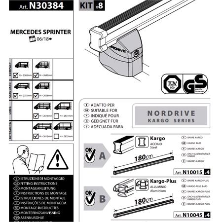 Nordrive 4 Aluminium Cargo Roof Bars (180 cm) for Mercedes SPRINTER 3,5 t Bus 2018 Onwards, With Built In Fixpoints