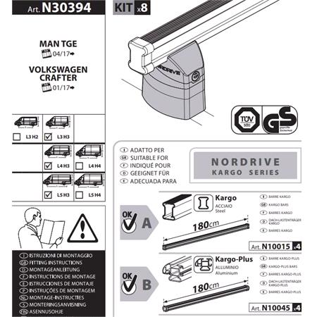 Nordrive 4 Steel Cargo Roof Bars (180 cm) for Man TGE Bus 2017 Onwards, With Built In Fixpoints