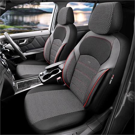 Premium Lacoste Leather Car Seat Covers NOVA SERIES   Black Red For Mitsubishi OUTLANDER 2003 2006