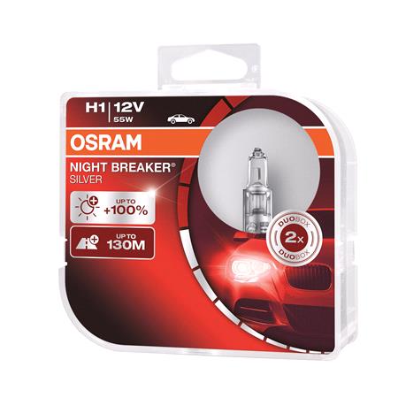Osram 12V 55W Night Breaker Silver H1 Bulbs   100% Brighter   Twin Pack
