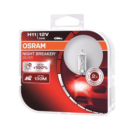 Osram 12V 55W Night Breaker Silver H11 Bulbs   100% Brighter   Twin Pack