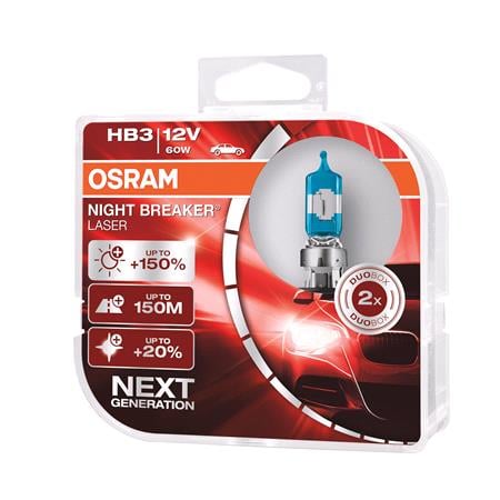 Osram 12V Night Breaker Laser HB3 Bulbs   150% Brighter   Twin Pack