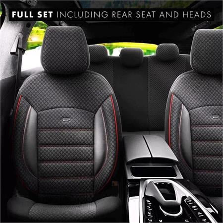 Premium Cotton Leather Car Seat Covers SPORT PLUS LINE   Black Red For Volvo XC40 2017 Onwards