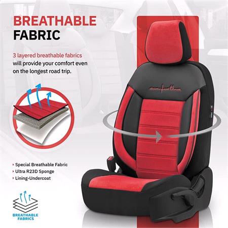 Premium Fabric Car Seat Covers COMFORTLINE   Red For Audi 80 1991 1994   Not for S Line Seats