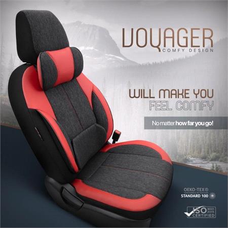 Premium Linen Car Seat Covers VOYAGER SERIES with 2 Neck Pillows   Red Black For Nissan NAVARA 1997 2004