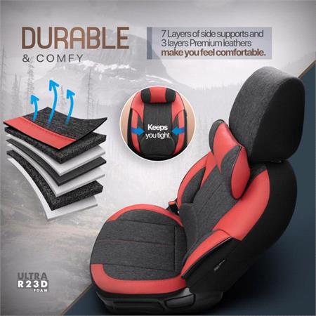 Premium Linen Car Seat Covers VOYAGER SERIES with 2 Neck Pillows   Red Black For Suzuki SWIFT IV 2010 Onwards