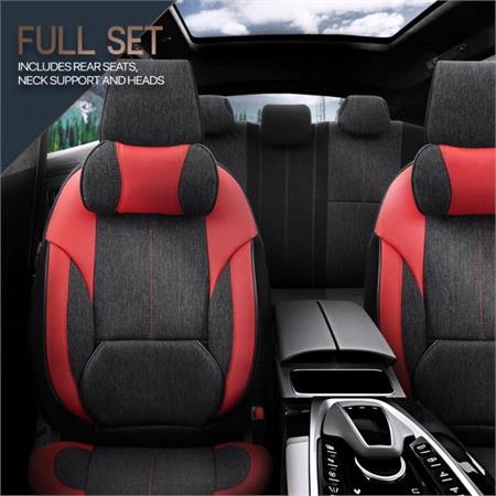 Premium Linen Car Seat Covers VOYAGER SERIES with 2 Neck Pillows   Red Black For Vauxhall MERIVA 2003 2010