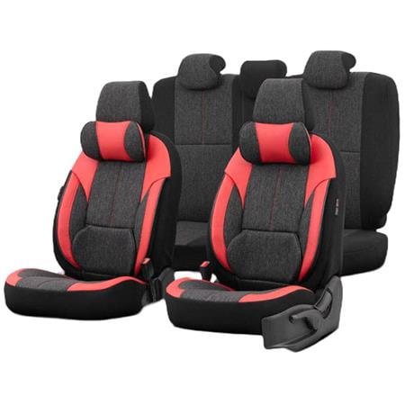 Premium Linen Car Seat Covers VOYAGER SERIES with 2 Neck Pillows   Red Black For Opel CORSA C 2000 2006