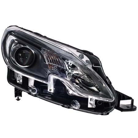 Right Headlamp (Halogen, Chrome Bezel, Takes H7 / H7 Bulbs, With LED Daytime Running Light, Supplied Without Motor, Original Equipment) for Peugeot 2008 2013 2016