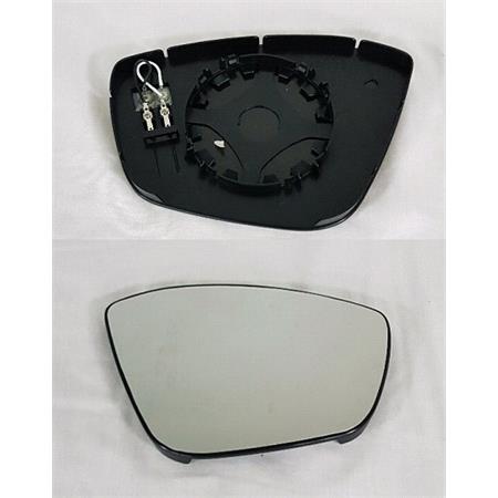 Right Wing Mirror Glass (heated, blind spot warning) and Holder for Peugeot 208, 2012 2018
