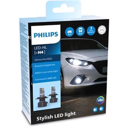 Philips Ultinon LED Bulb 12 24V 20W H4 6000K   Twin Pack