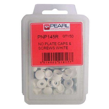 Number Plate Caps & Screws   White   Pack of 50