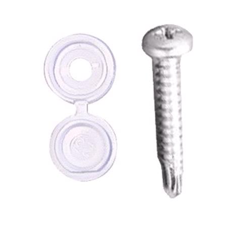 Pearl Number Plate Drill Screws & Caps   White   Pack Of 20