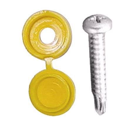 Pearl Number Plate Drill Screws & Caps   Yellow   Pack Of 20