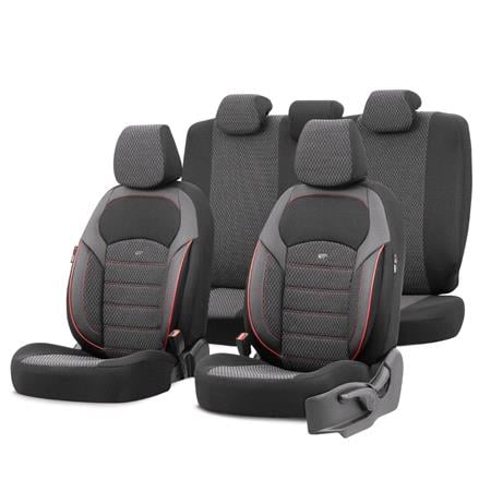 Premium Lacoste Leather Car Seat Covers NOVA SERIES   Black Red For Mitsubishi SHOGUN CLASSIC 2002 2007