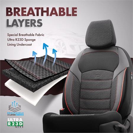 Premium Lacoste Leather Car Seat Covers NOVA SERIES   Black Red For Dacia DOKKER Pickup 2018 Onwards