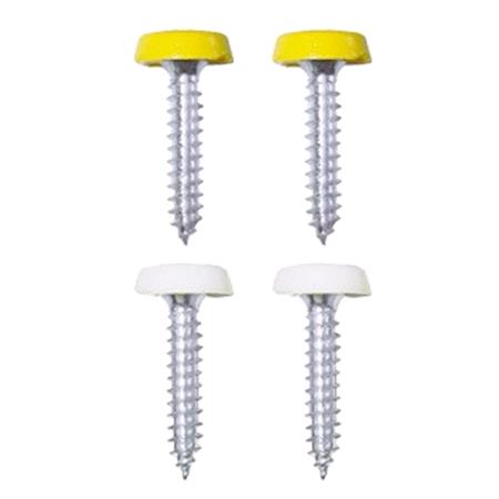 Wot Nots Number Plate Plastic Top Screws   White & Yellow   Pack Of 4