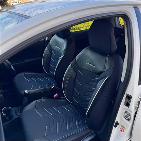 Premium Jacquard Leather Car Seat Covers REFLECT LINE   Black Blue For DR DR 3 2018 Onwards