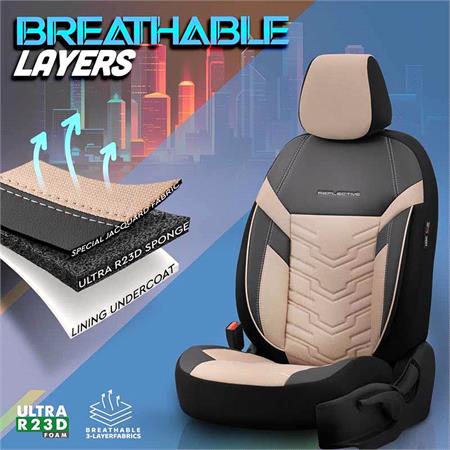 Premium Jacquard Leather Car Seat Covers REFLECT LINE   Black Beige For Lexus NX II 2020 Onwards