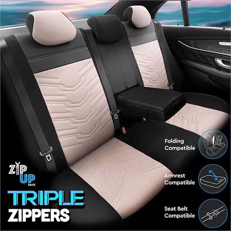 Premium Jacquard Leather Car Seat Covers REFLECT LINE   Black Beige For Mazda CX 30 2019 Onwards