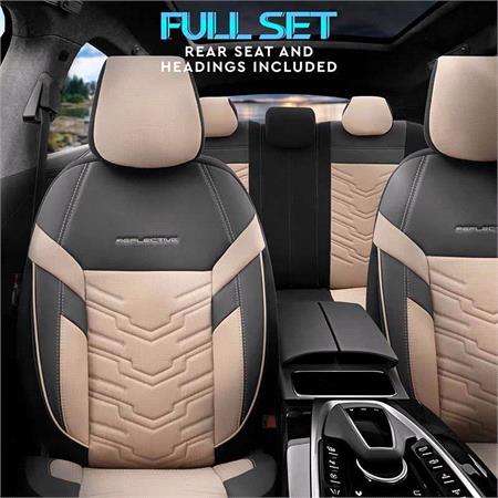 Premium Jacquard Leather Car Seat Covers REFLECT LINE   Black Beige For Nissan TOWNSTAR Box Body/MPV 2021 Onwards