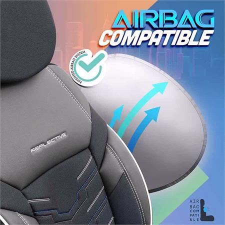 Premium Jacquard Leather Car Seat Covers REFLECT LINE   Black Blue For Volvo C40 2021 Onwards