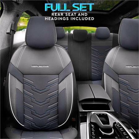 Premium Jacquard Leather Car Seat Covers REFLECT LINE   Black Blue For Nissan JUKE 2019 Onwards