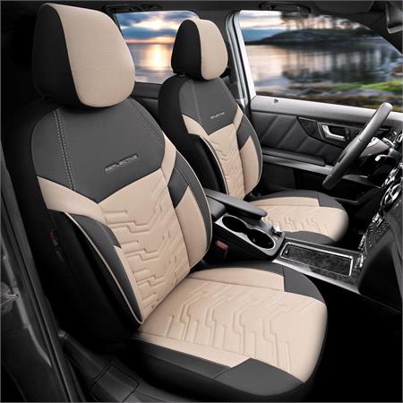 Premium Jacquard Leather Car Seat Covers REFLECT LINE   Black Beige