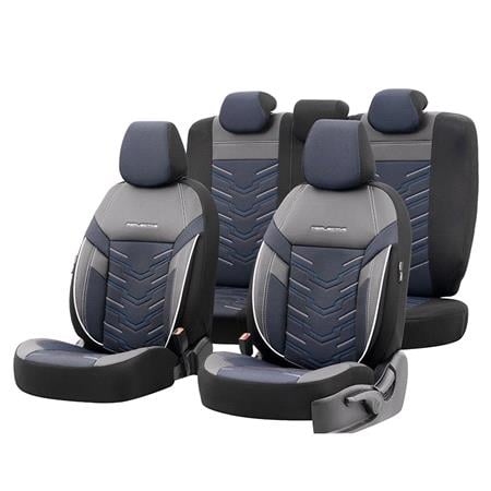 Premium Jacquard Leather Car Seat Covers REFLECT LINE   Black Blue