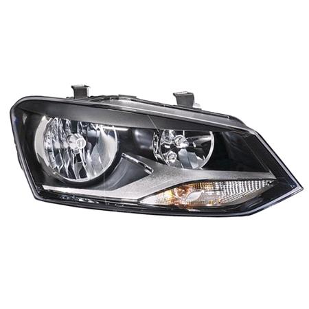 Right Headlamp (Twin Reflector, Halogen, Takes H7/H7 Bulbs, Supplied With Motor & Bulbs, Original Equipment) for Volkswagen Polo  2009 to 2017