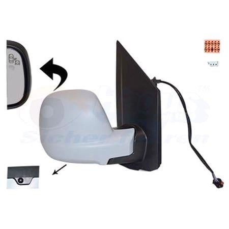 Right Wing Mirror (electric, heated, primed cover, blind spot warning lamp, power folding) for Citroen JUMPY Box 2016 Onwards