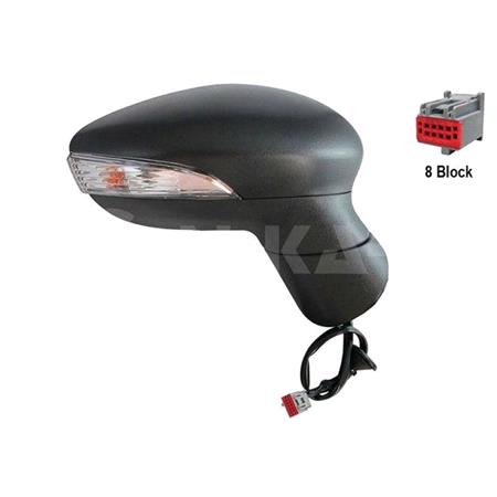 Right Wing Mirror (electric, heated, indicator, black cover) for Ford FIESTA Van, 2009 2012