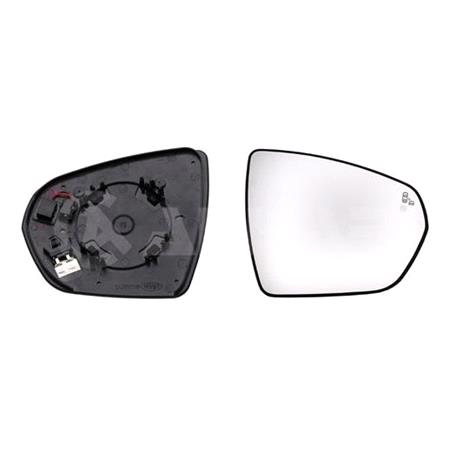 Right Wing Mirror Glass (heated, blind spot warning indicator) and Holder for Opel Grandland X 2017 Onwards