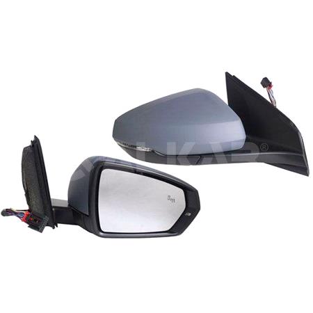 Right Wing Mirror (electric, heated, indicator, primed cover, power folding, blind spot warning lamp) for Volkswagen POLO 2017 Onwards