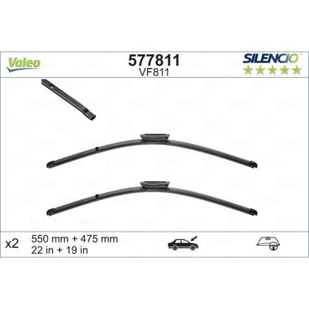 Valeo VF811 Silencio Flat Wiper Blades Front Set (550 / 475mm   Bayonet Arm Connection) for Renault Duster 2017 Onwards