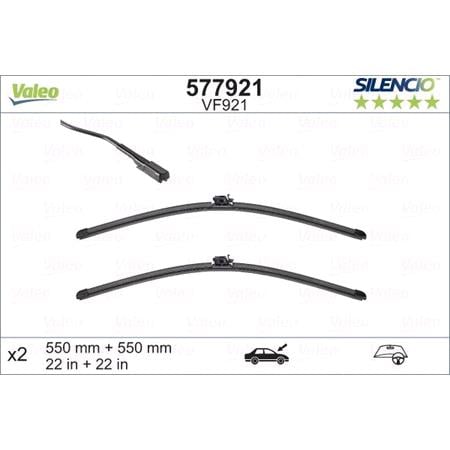 Valeo VF921 Silencio Flat Wiper Blades Front Set (550 / 550mm   Exact Fit Connection)