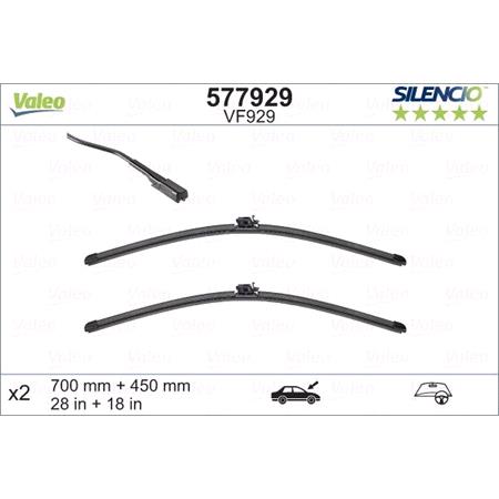 Valeo VF929 Silencio Flat Wiper Blades Front Set (700 / 450mm   Exact Fit Connection)