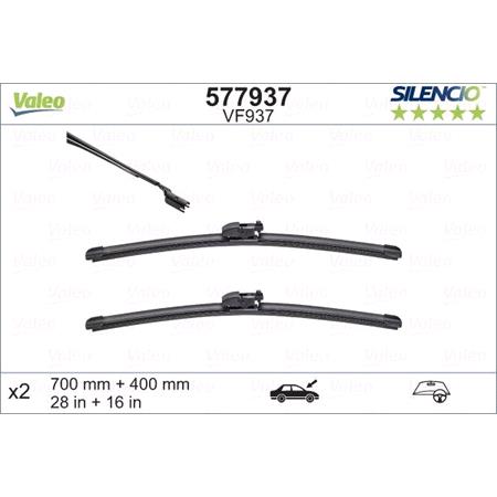 Valeo VF937 Silencio Flat Wiper Blades Front Set (700 / 400mm   Exact Fit Connection) for Toyota Prius PHV 2016 Onwards