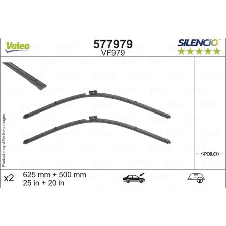 Valeo VF979 Silencio Flat Wiper Blades Front Set (625 / 500mm   Exact Fit Connection)