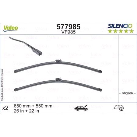 Valeo VF985 Silencio Flat Wiper Blades Front Set (650 / 550mm   Exact Fit Connection)