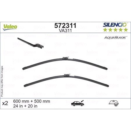 Valeo VA311 Silencio AquaBlade Unheated Wiper Blades Set (600/500mm) for Volvo V60 II 2018 Onwards