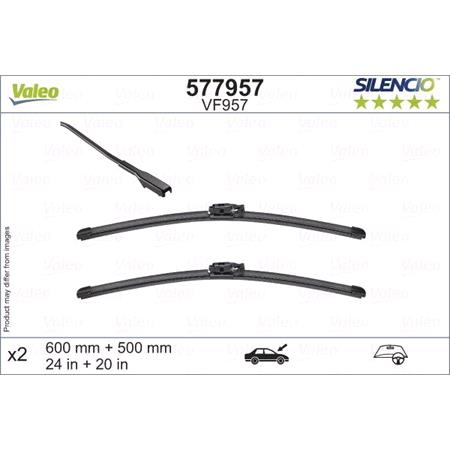 Valeo VF957 Silencio Flat Wiper Blades Front Set (600 / 500mm   Exact Fit Connection) for BMW X2 2017 Onwards