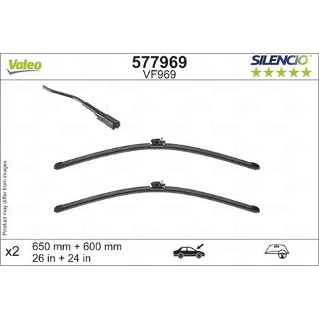 Valeo VF969 Silencio Flat Wiper Blades Front Set (650 / 600mm   Exact Fit Connection) for Mercedes Sprinter 4 t Box 2018 Onwards
