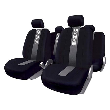 Sparco Universal Polyester Fabric Car Seat Cover Set   Black and Grey For Hyundai ATOS 1998 2007