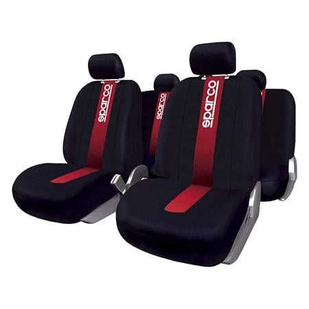 Sparco Universal Polyester Fabric Car Seat Cover Set   Black and Red For Mitsubishi PAJERO SPORT III 2015 Onwards