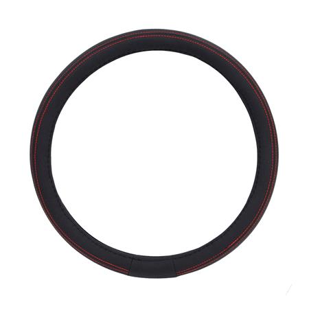 Steering Wheel Cover   Black With Red Stitching   37 39cm